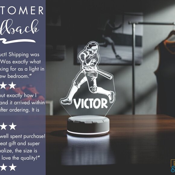 Baseball Night Light – Personalized LED Lamp for Sports Lovers - Picture 7 of 8